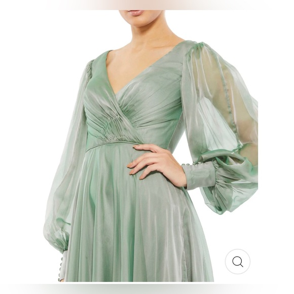 Mac Duggal SHEER BLOUSON SLEEVE SURPLICE GOWN Sage 67873 - Picture 4 of 17